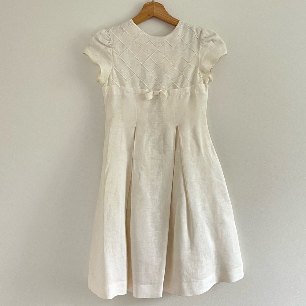 White Linen Formal Girl’s Dress
